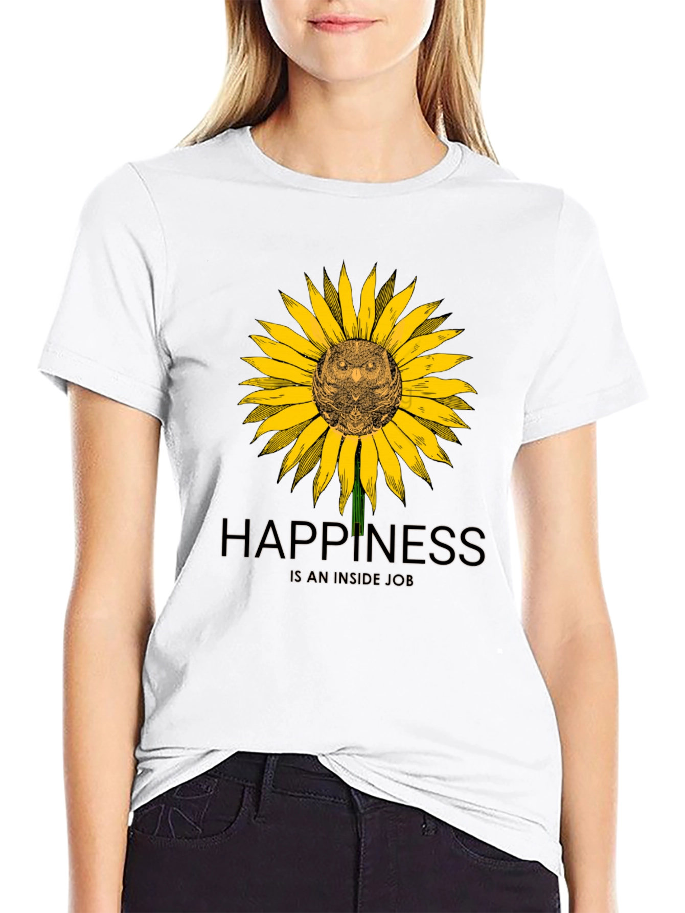 Happiness Inside Owl Sunflower Graphic Tee