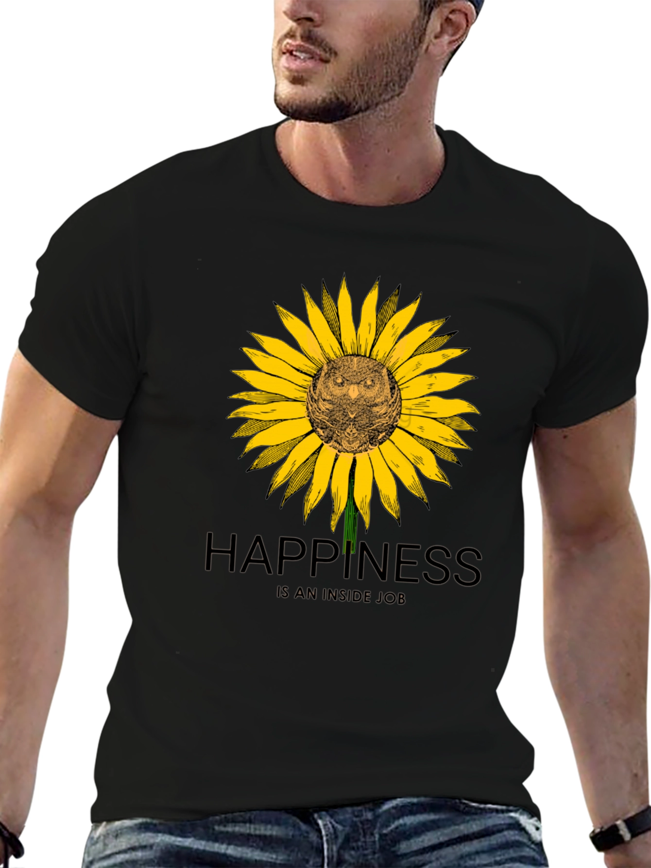 Happiness Inside Owl Sunflower Graphic Tee