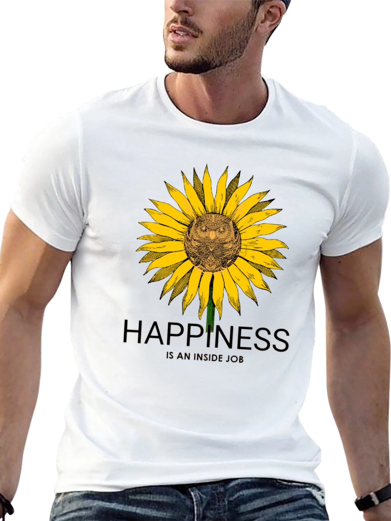 Happiness Inside Owl Sunflower Graphic Tee