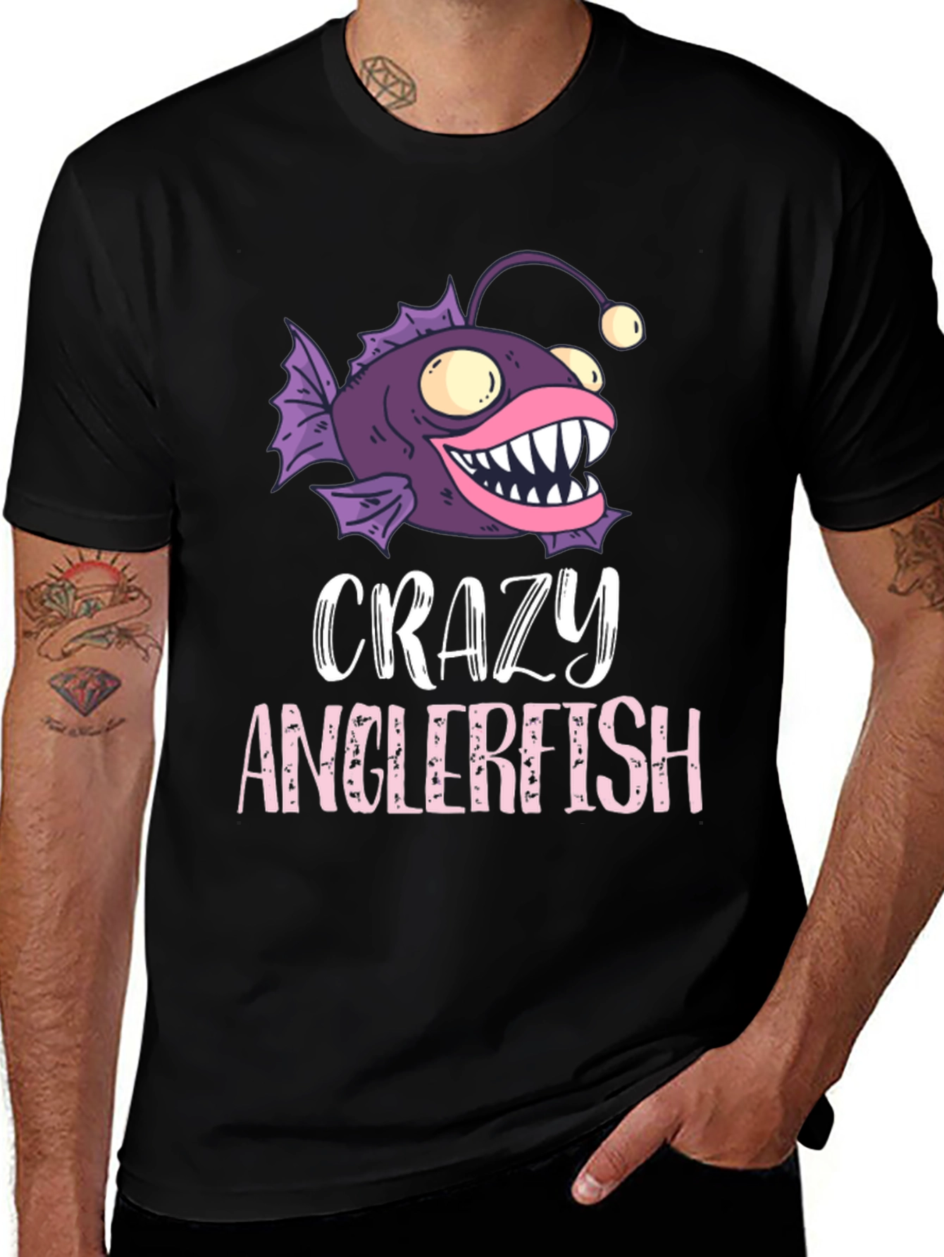 Crazy Anglerfish Graphic Tee - Black Cotton T-Shirt