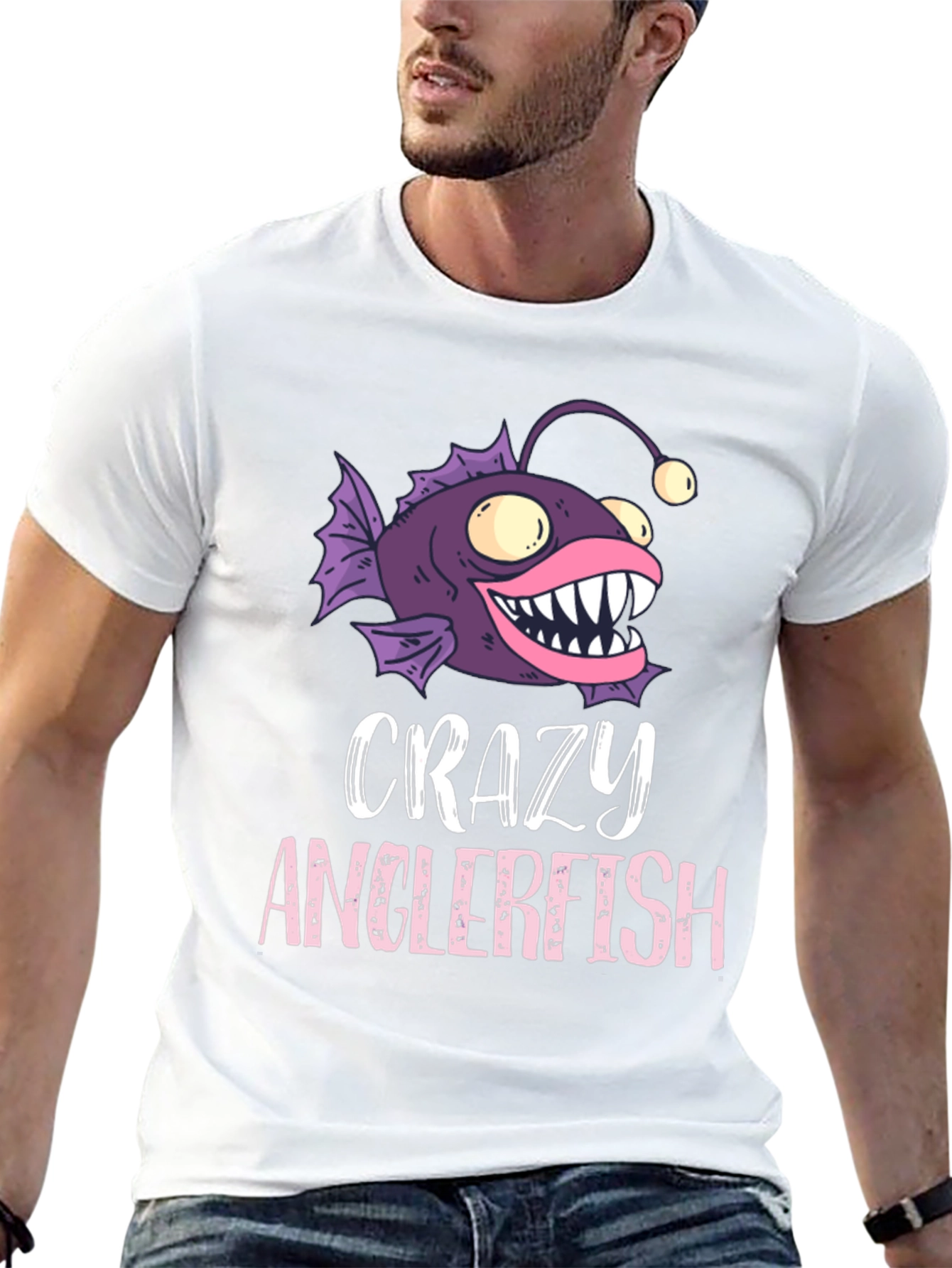 Crazy Anglerfish Graphic Tee - Black Cotton T-Shirt