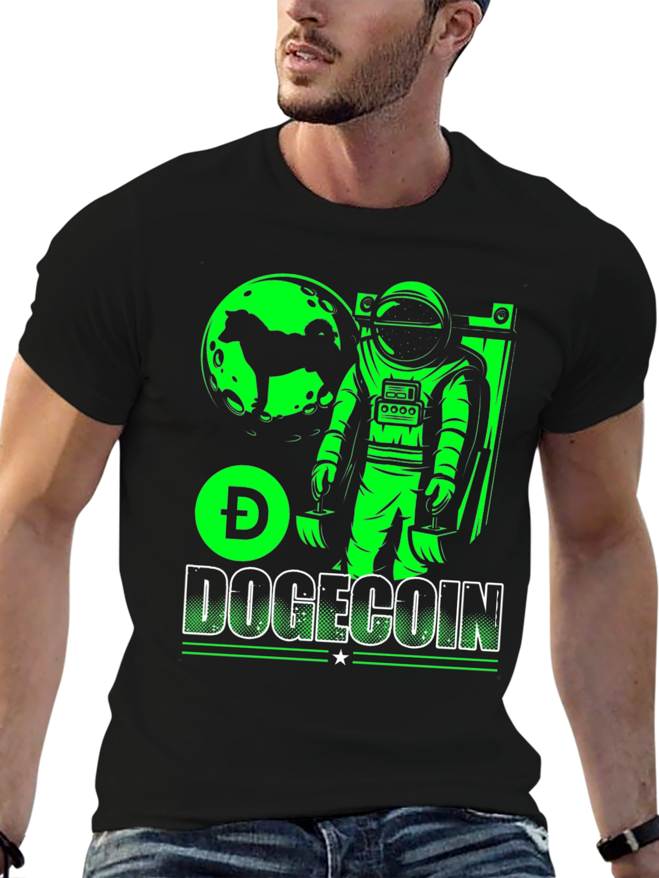 Dogecoin Astronaut Graphic Tee - Black Cotton T-Shirt