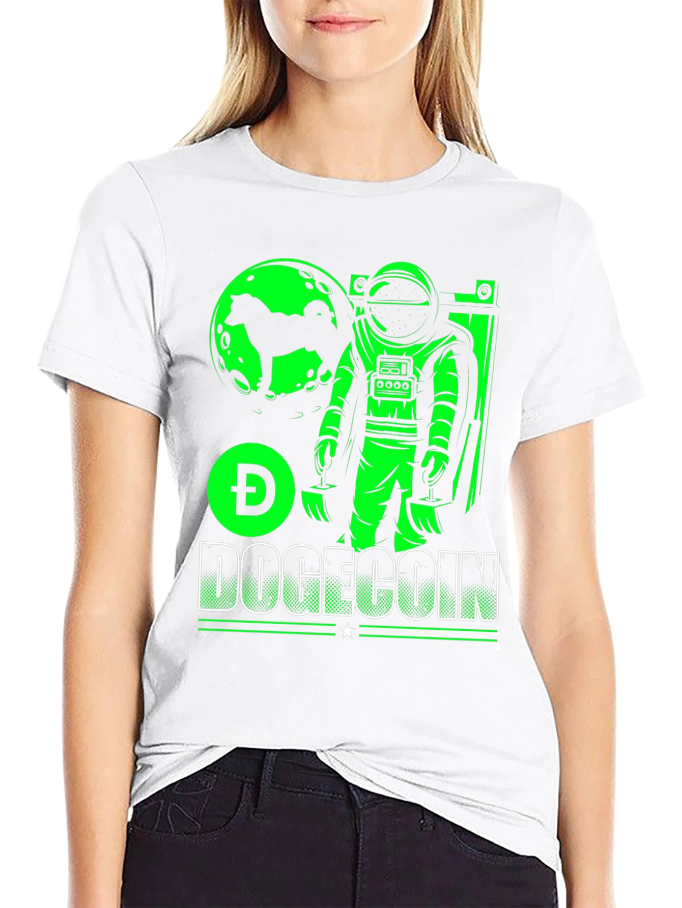 Dogecoin Astronaut Graphic Tee - Black Cotton T-Shirt