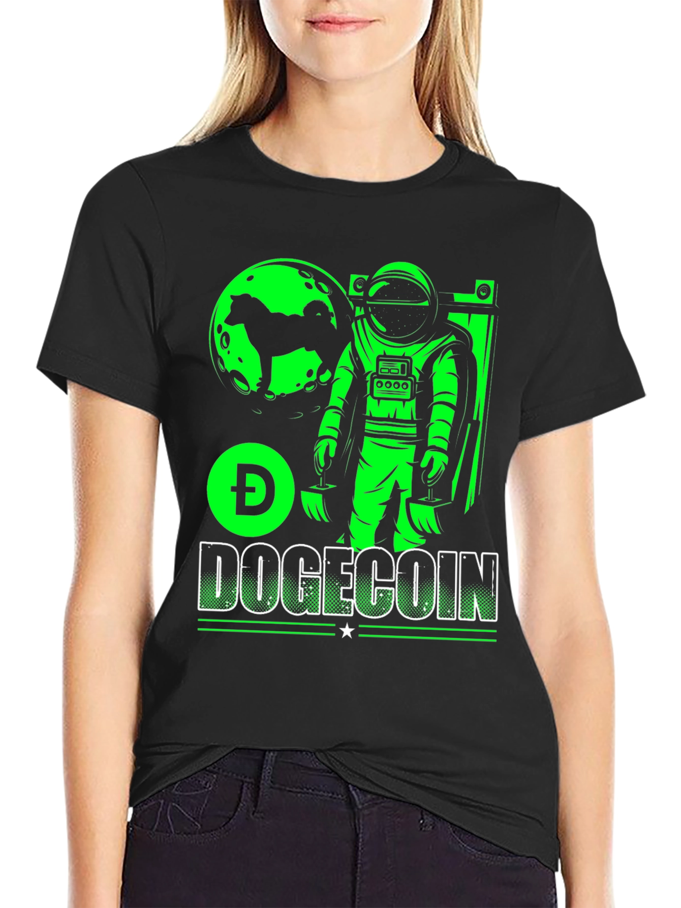 Dogecoin Astronaut Graphic Tee - Black Cotton T-Shirt