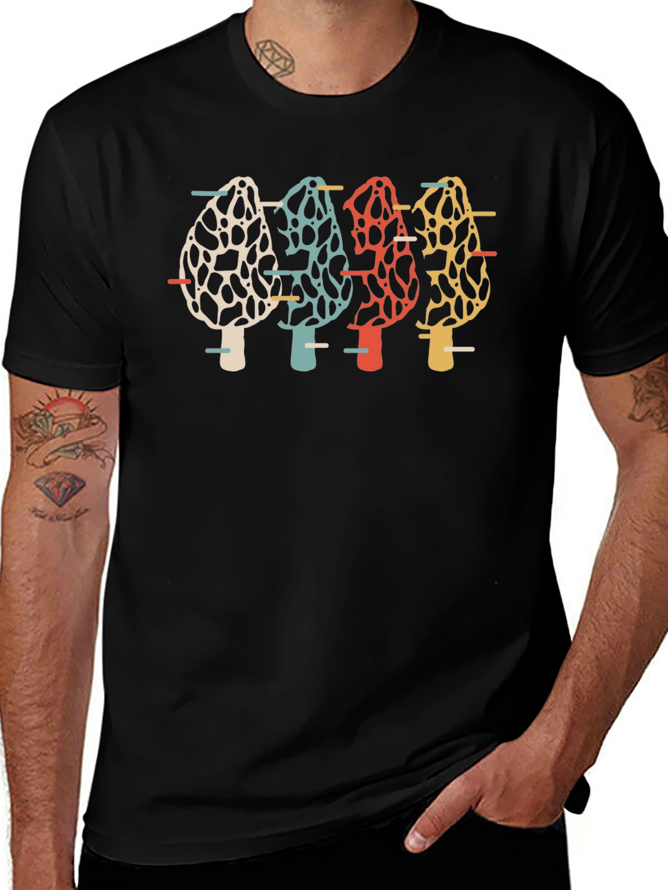 Retro Morel Mushroom Graphic Tee - Black Unisex T-Shirt