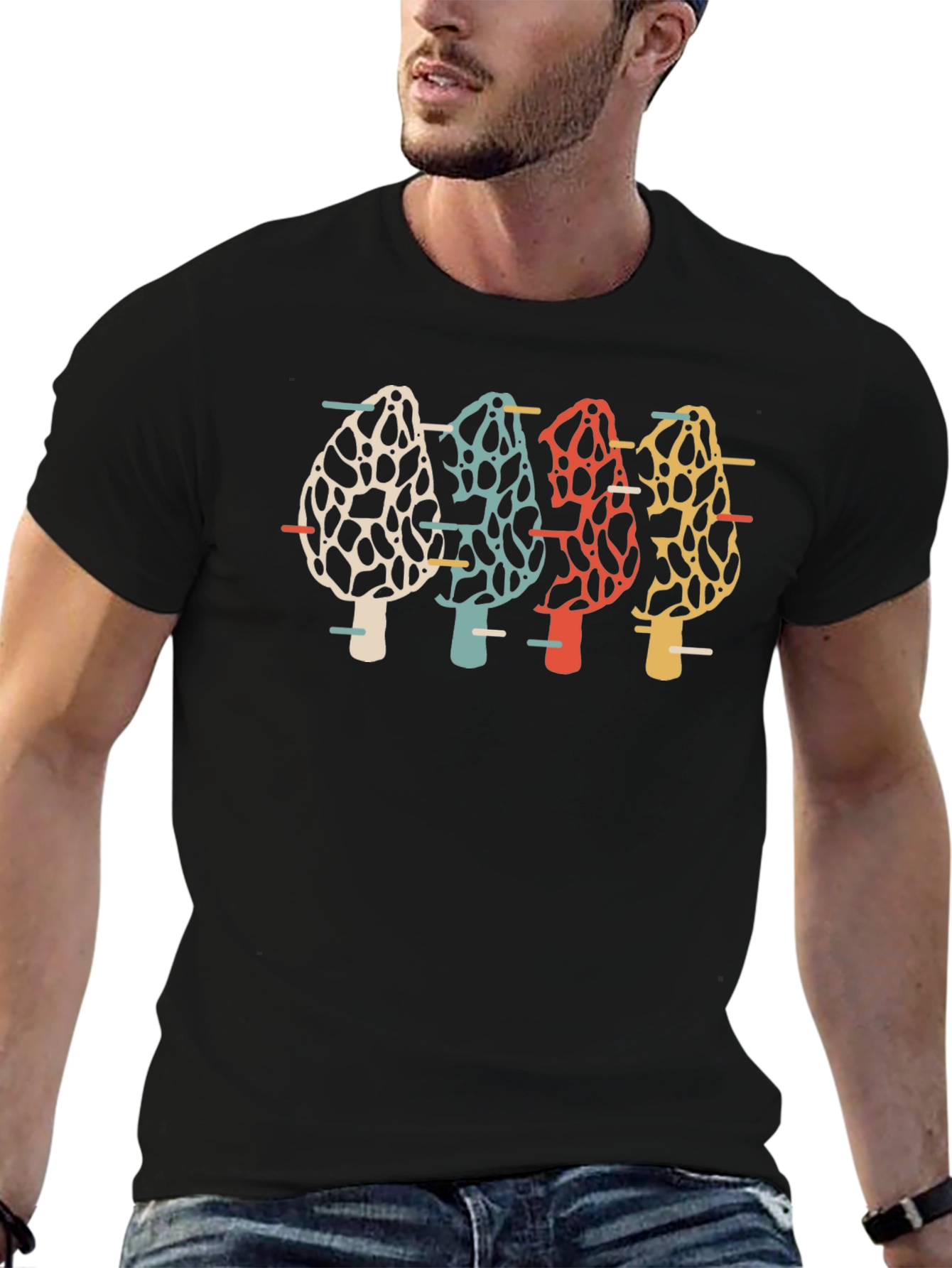 Retro Morel Mushroom Graphic Tee - Black Unisex T-Shirt