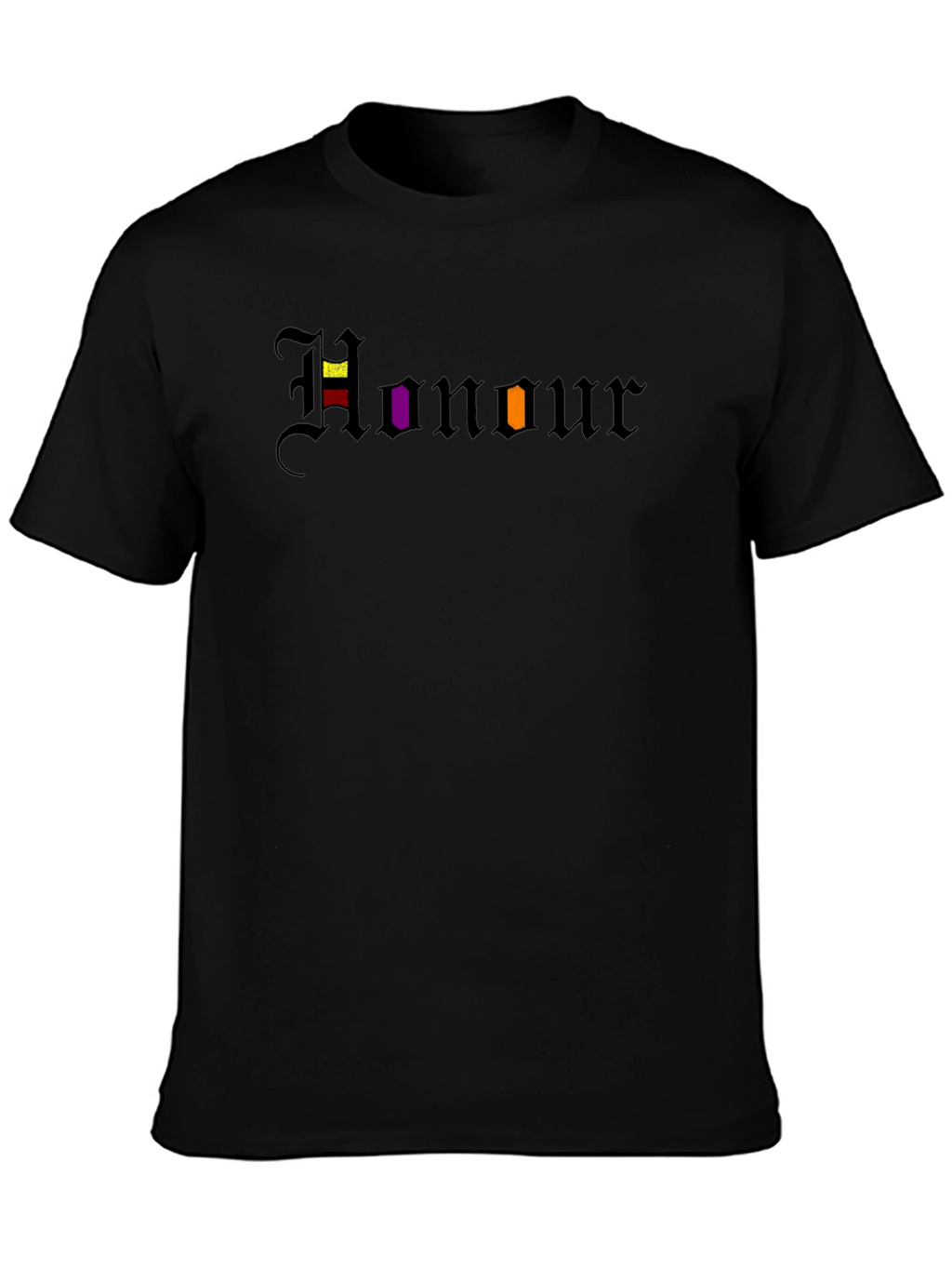 Honour T-Shirt: Black Tee with Gothic Lettering Design