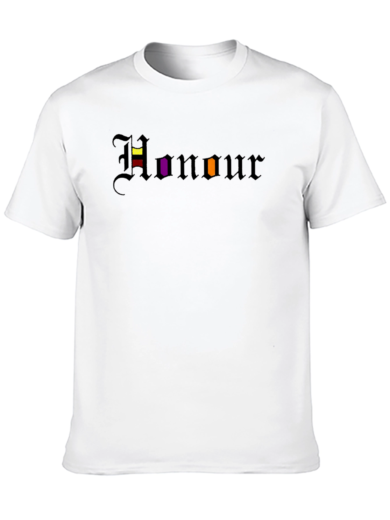 Honour T-Shirt: Black Tee with Gothic Lettering Design