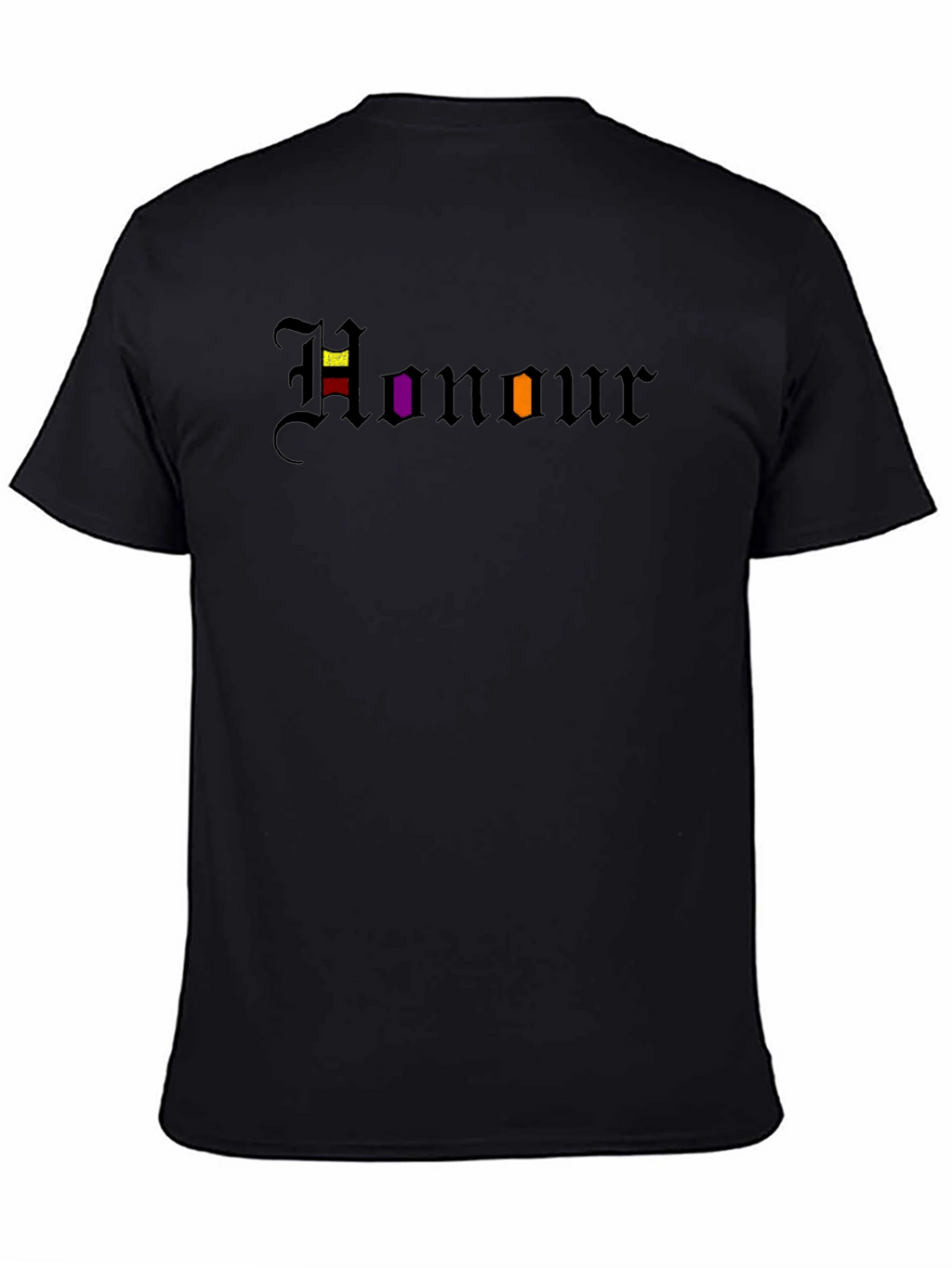 Honour T-Shirt: Black Tee with Gothic Lettering Design