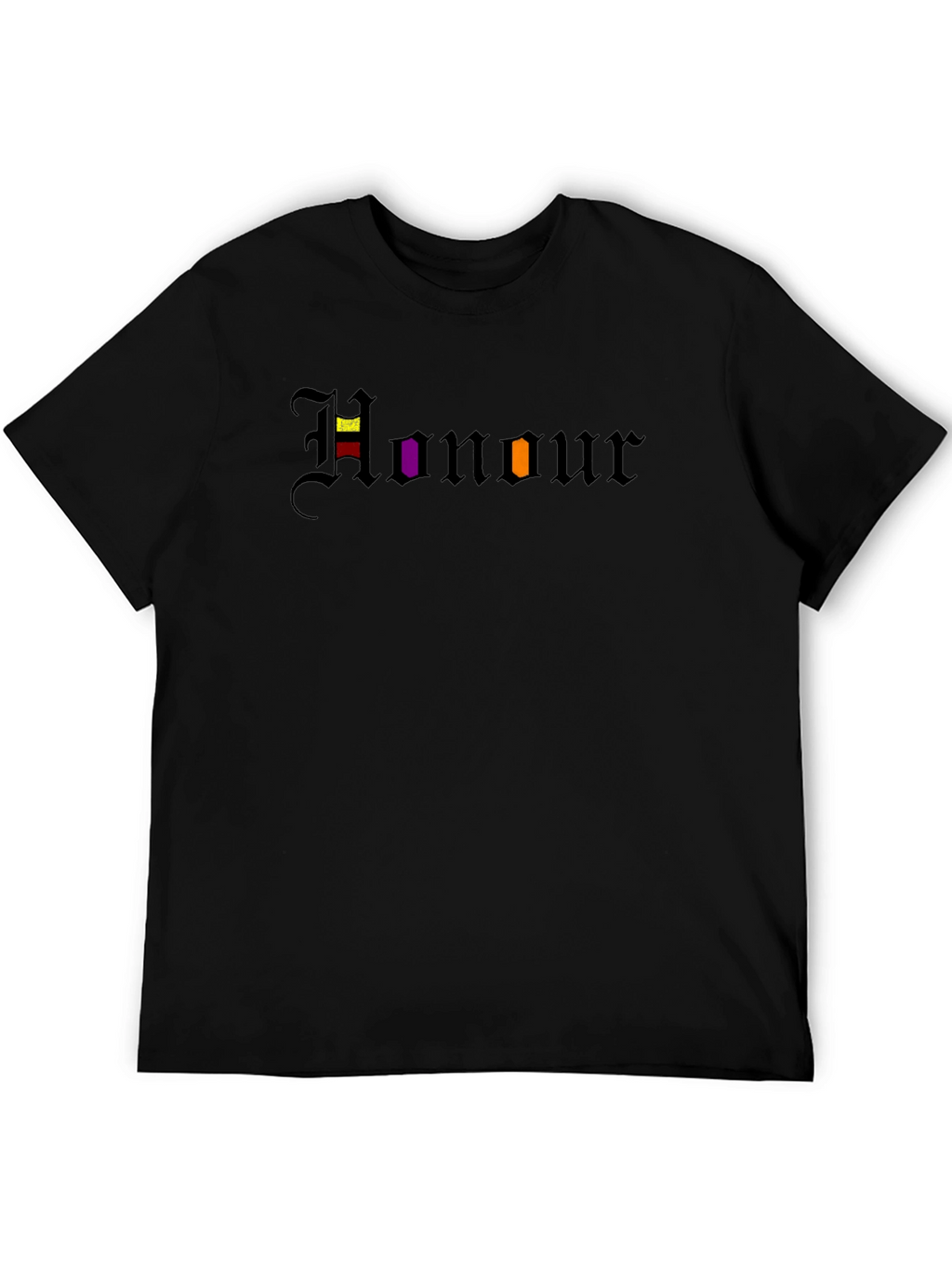 Honour T-Shirt: Black Tee with Gothic Lettering Design