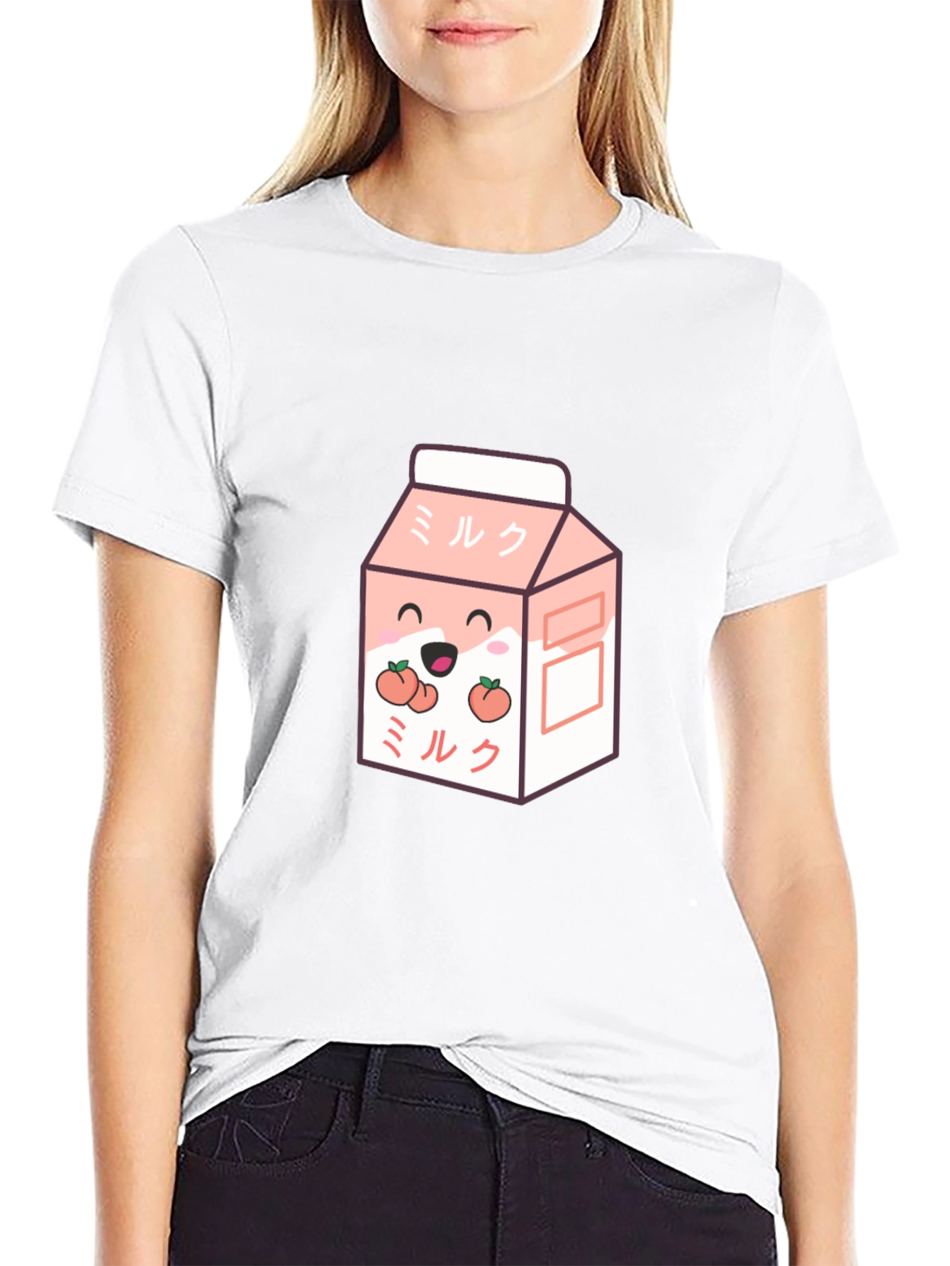 Cute Peach Milk Cartoon Graphic T-Shirt