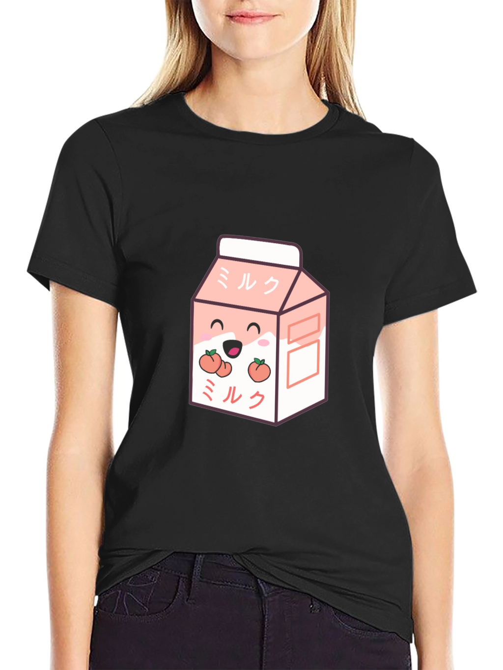 Cute Peach Milk Cartoon Graphic T-Shirt