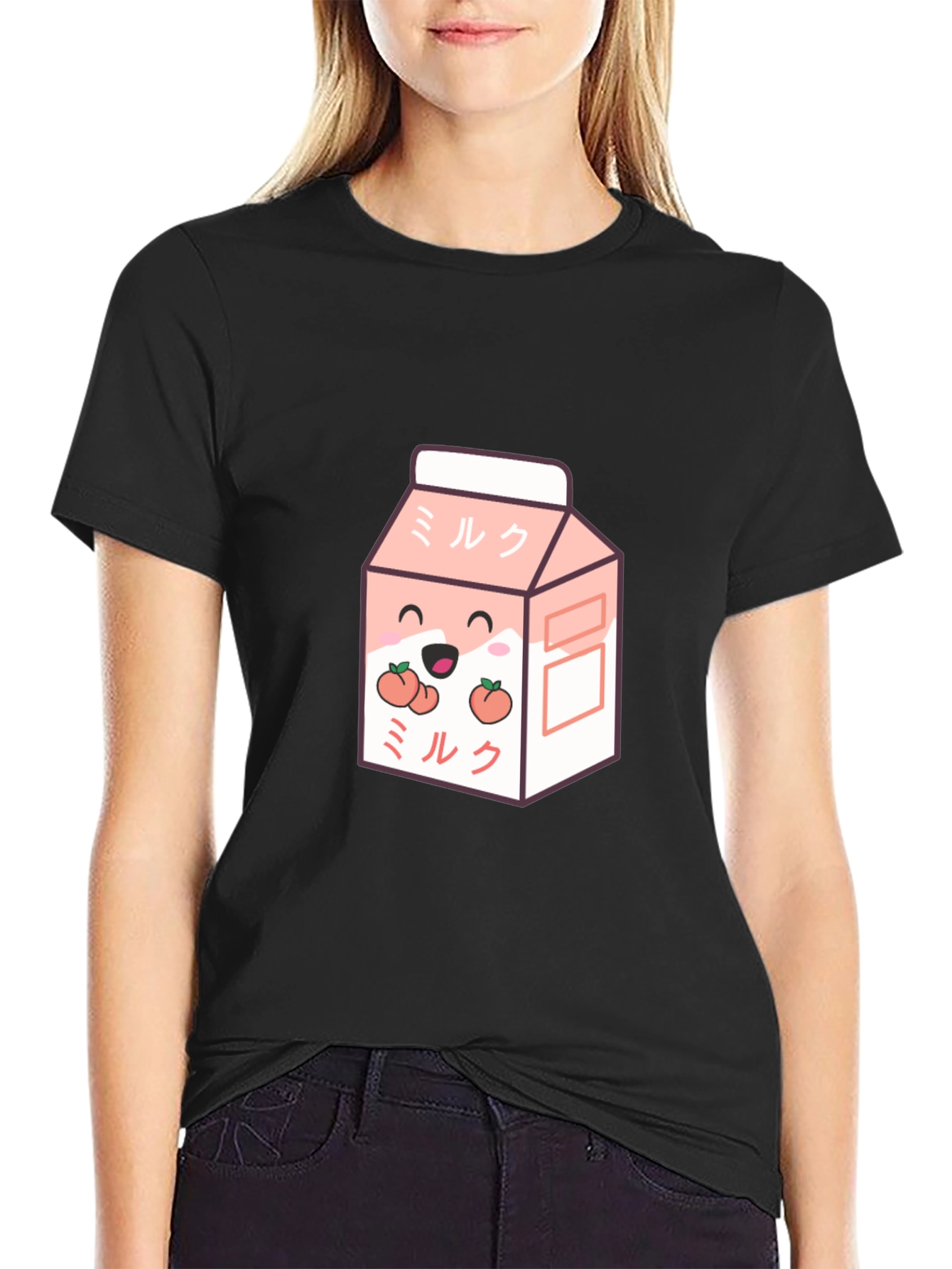 Cute Peach Milk Cartoon Graphic T-Shirt