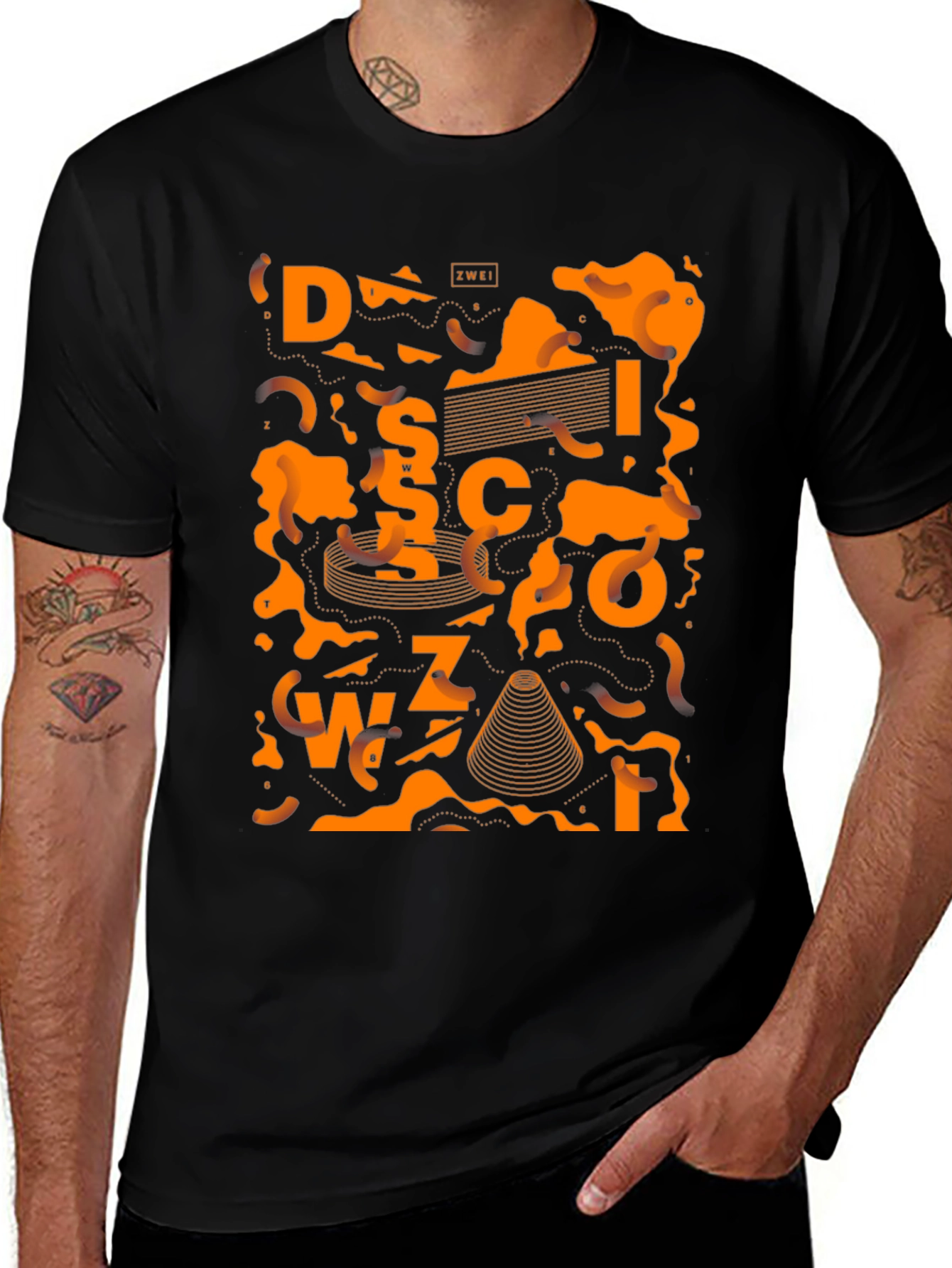 Abstract Graphic Tee - Black Cotton Blend
