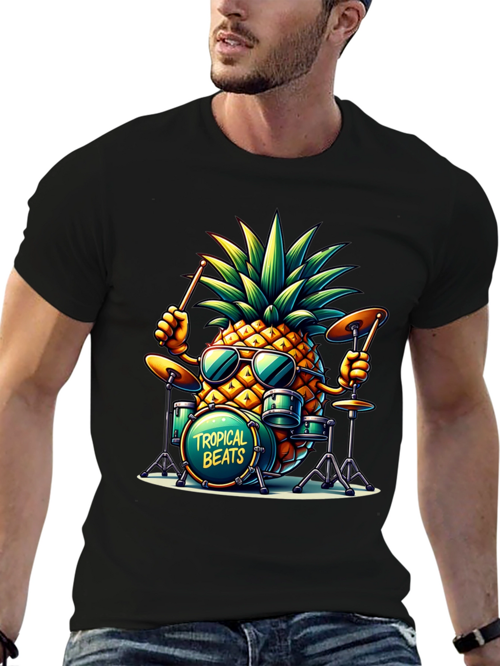 Tropical Beats Pineapple Drummer Graphic Tee