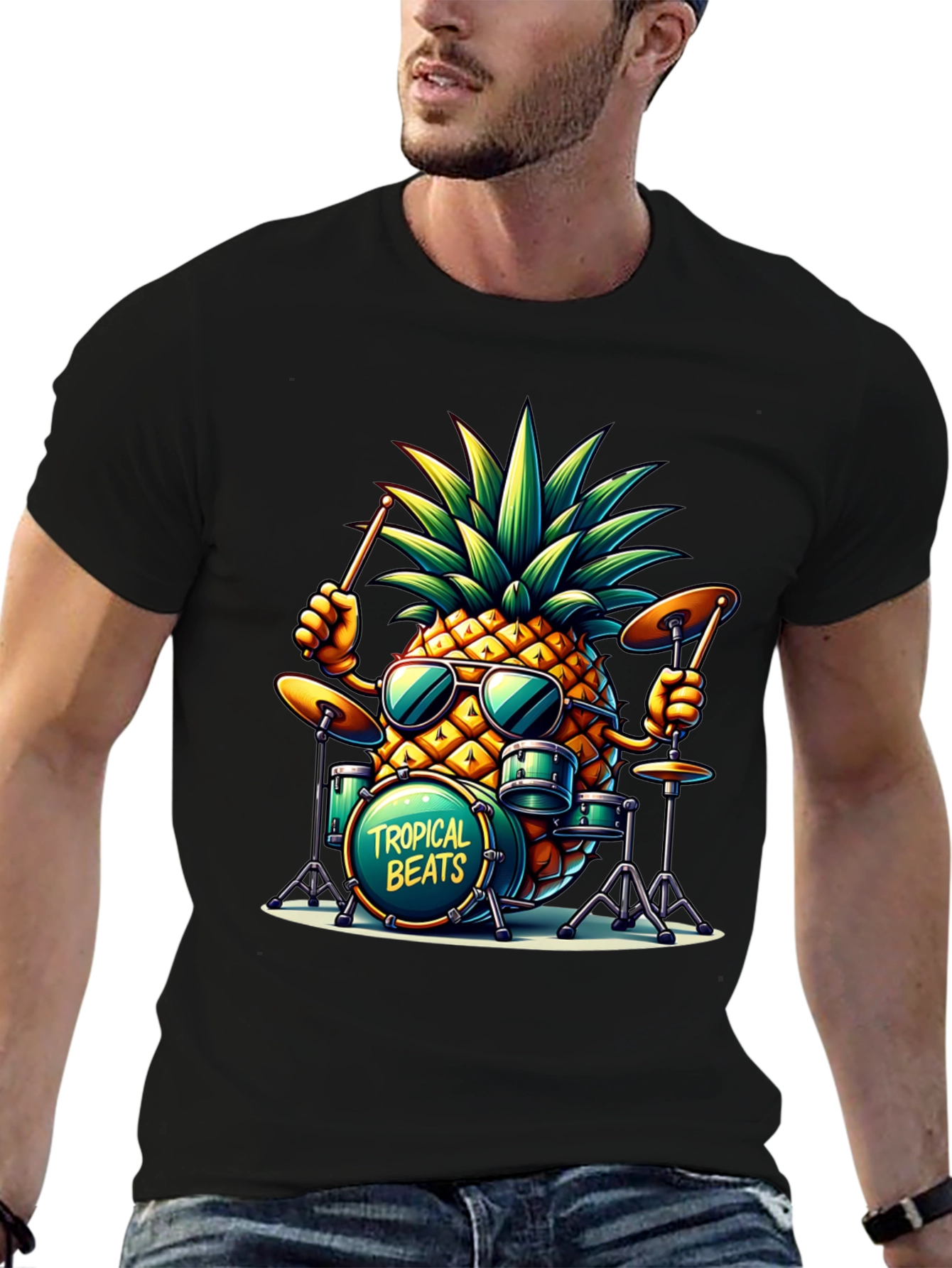 Tropical Beats Pineapple Drummer Graphic Tee