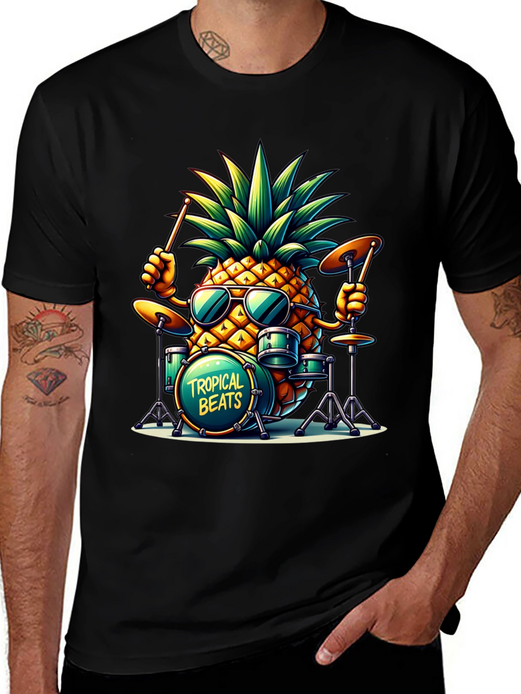 Tropical Beats Pineapple Drummer Graphic Tee