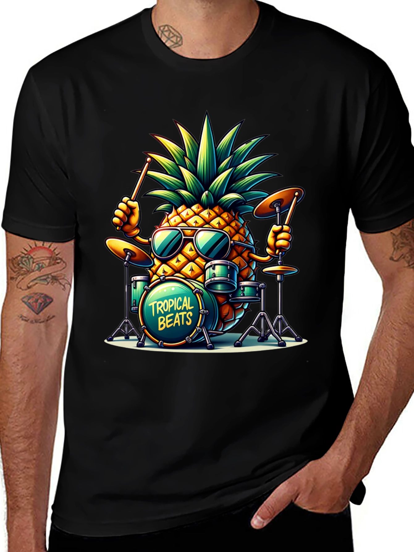 Tropical Beats Pineapple Drummer Graphic Tee