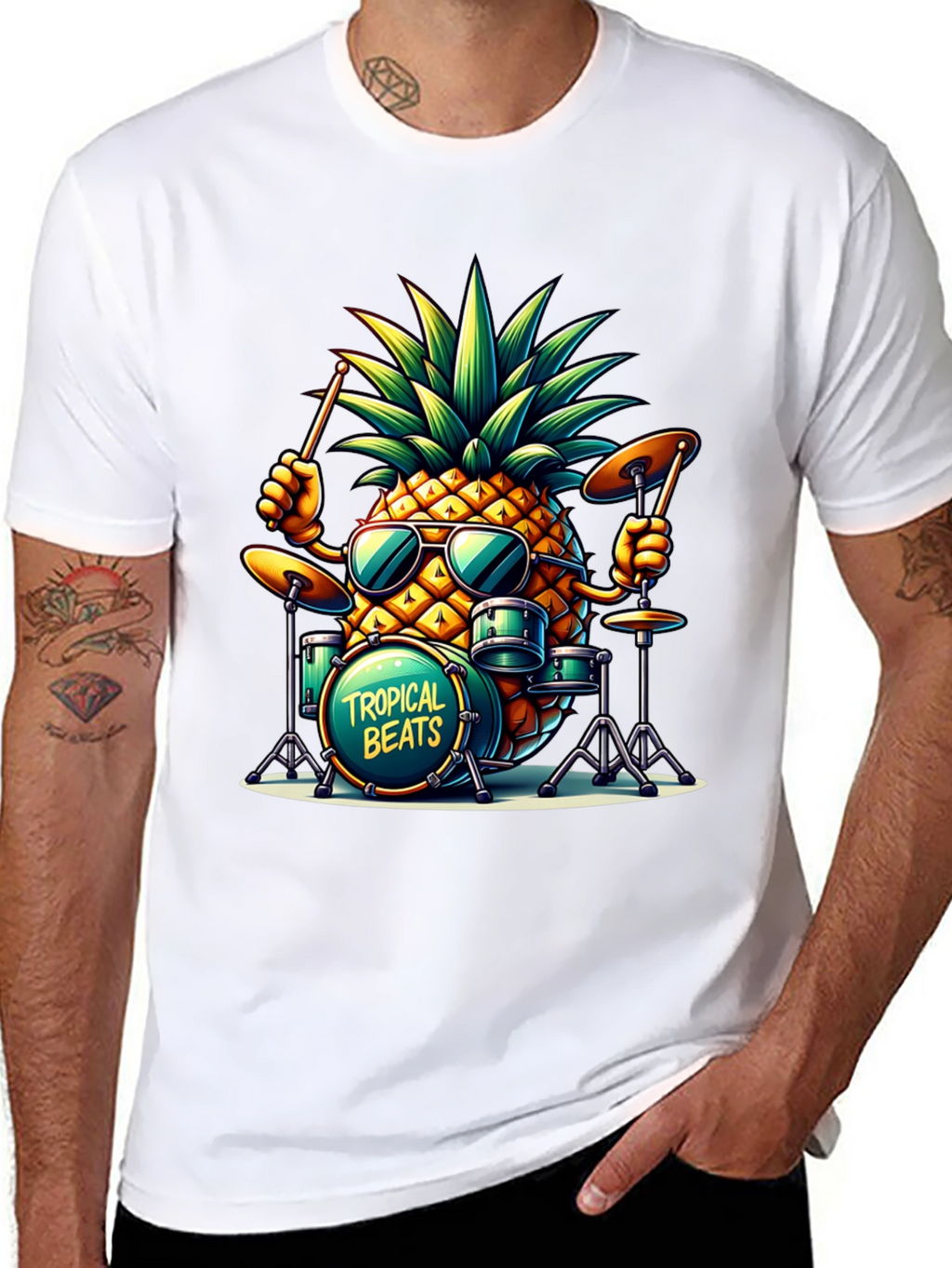 Tropical Beats Pineapple Drummer Graphic Tee