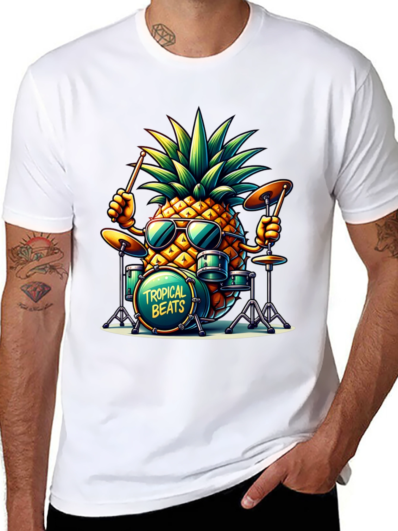 Tropical Beats Pineapple Drummer Graphic Tee