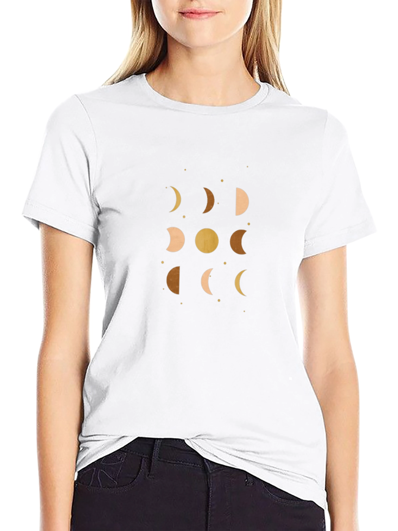 Celestial Moon Phases Graphic Tee - Black