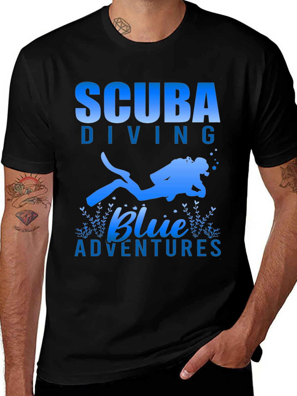 Scuba Diving Blue Adventures T-Shirt - Black