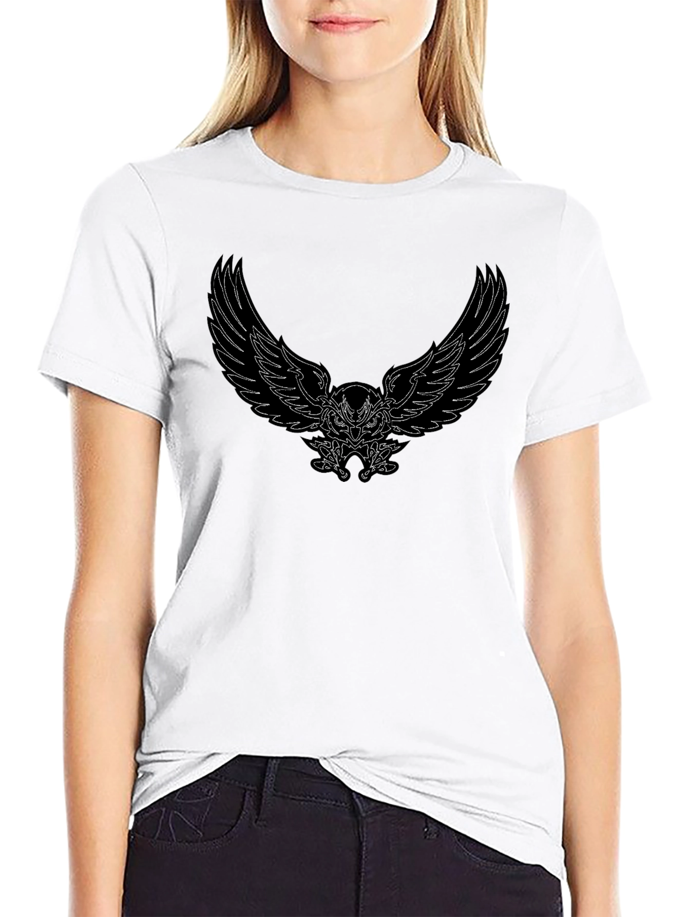 Mens Black T-Shirt with Winged Owl Graphic