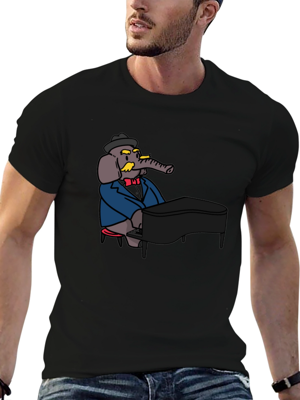 Elephant Musician Black T-Shirt