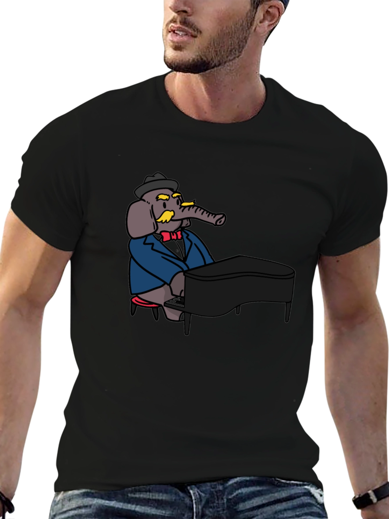 Elephant Musician Black T-Shirt