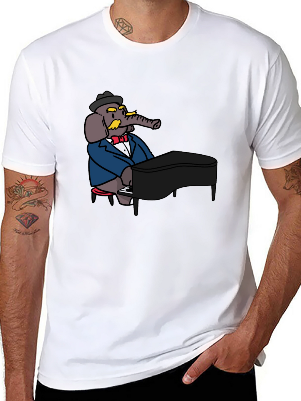 Elephant Musician Black T-Shirt