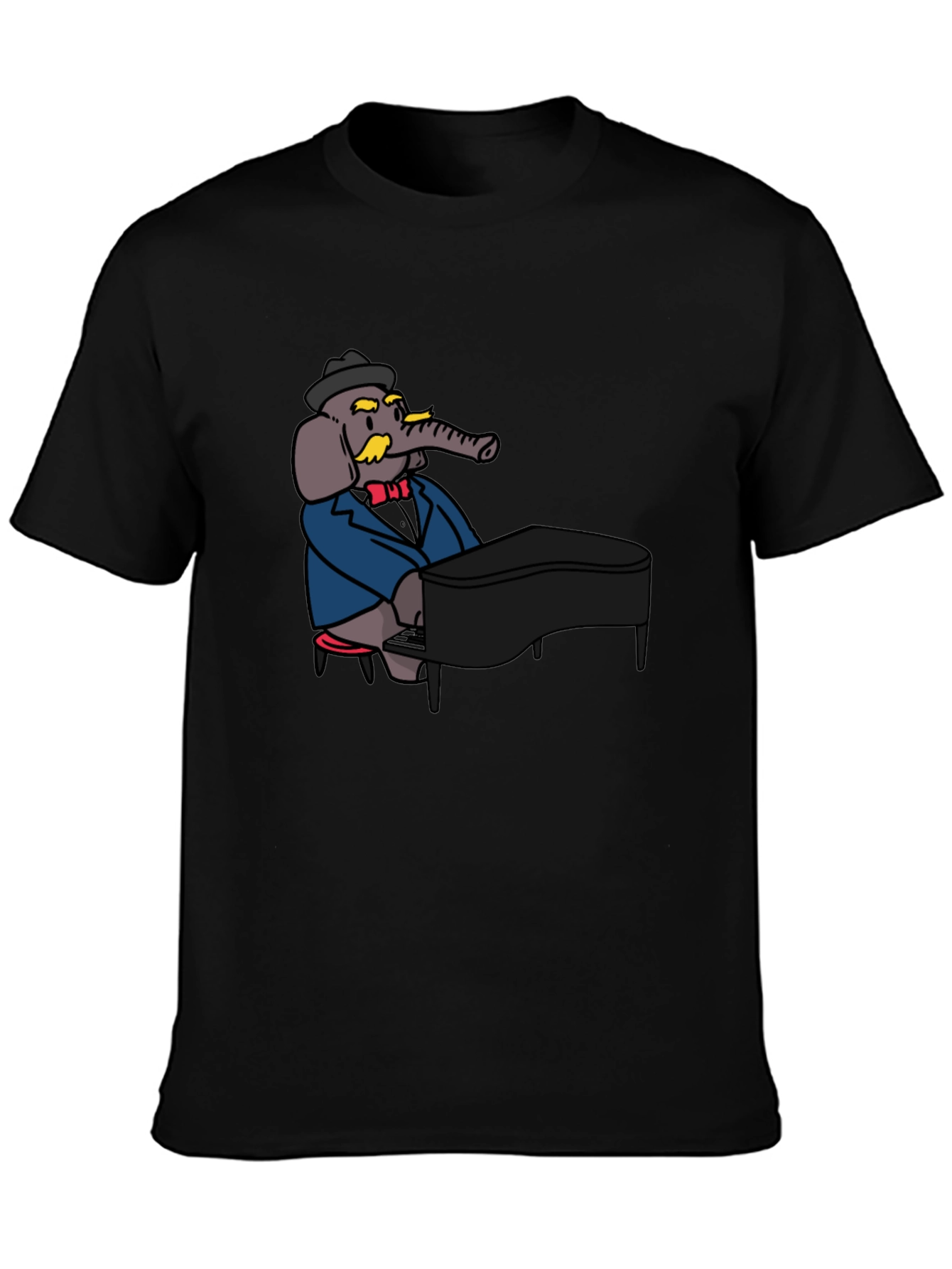 Elephant Musician Black T-Shirt