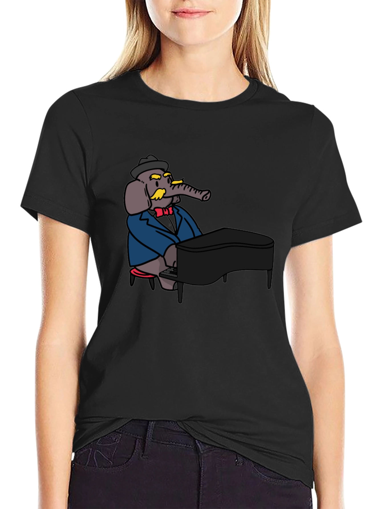 Elephant Musician Black T-Shirt