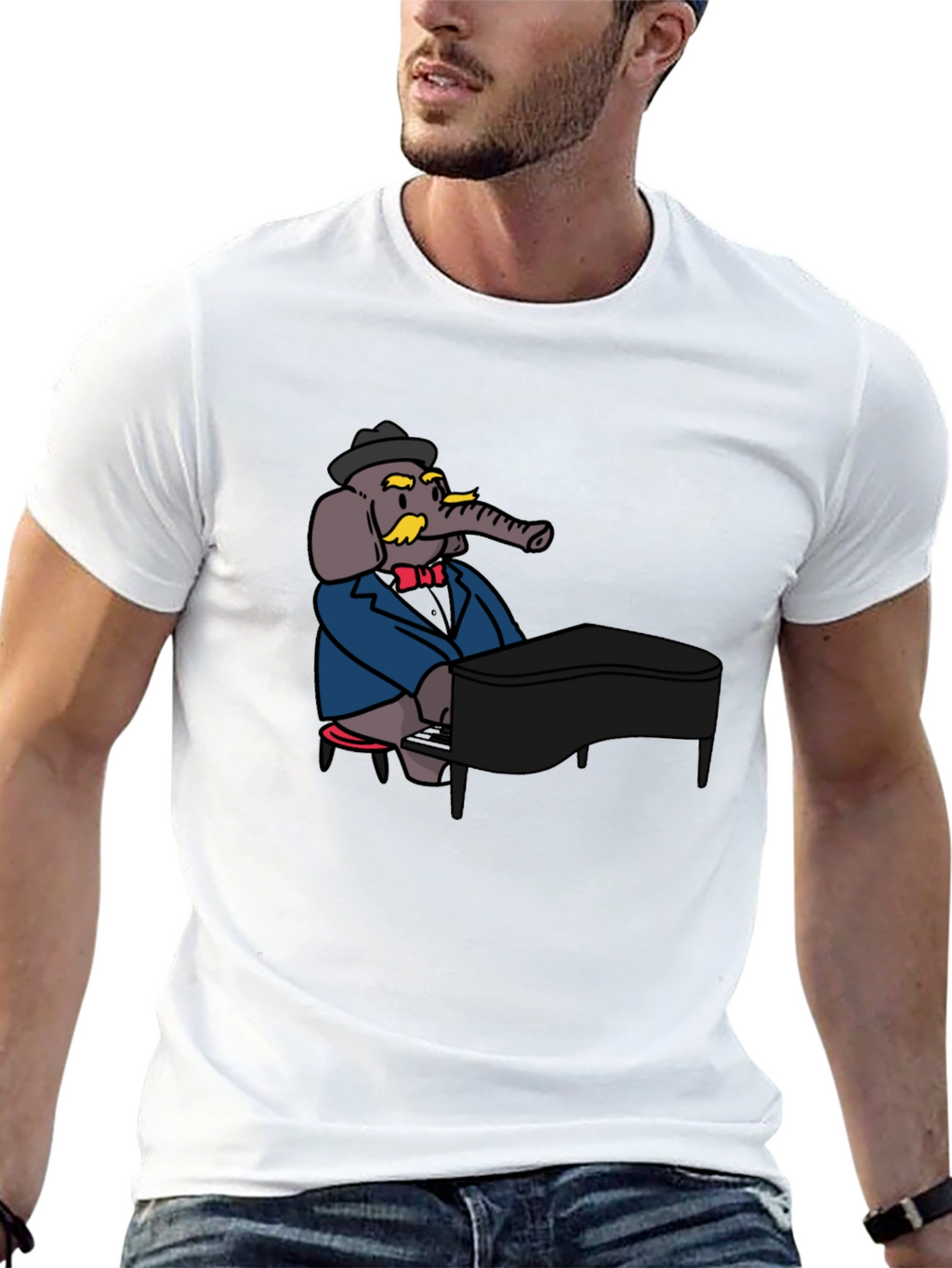 Elephant Musician Black T-Shirt