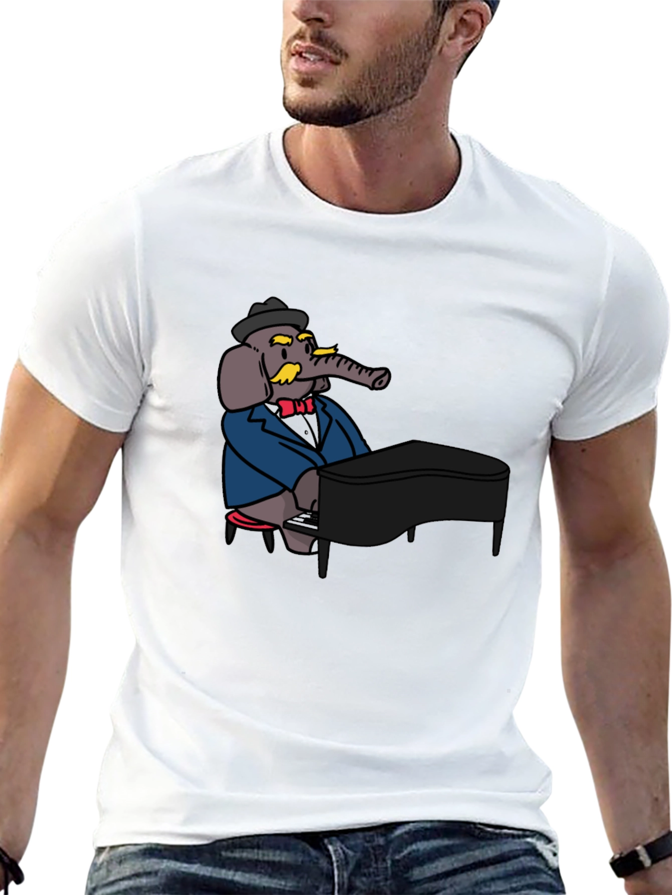Elephant Musician Black T-Shirt