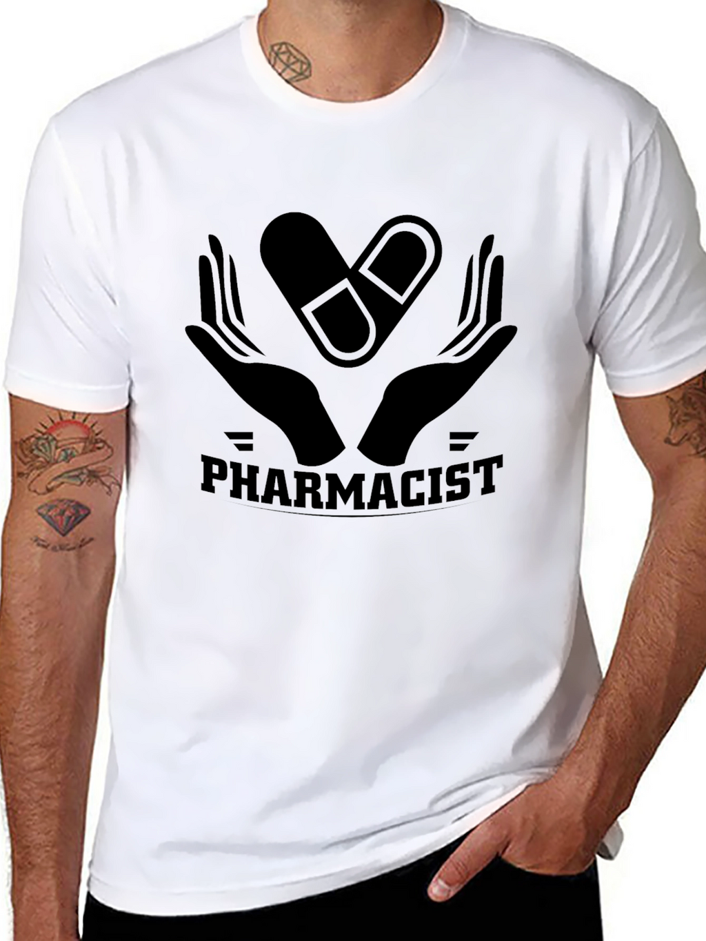 Pharmacist Graphic T-Shirt - Pill & Hand Design