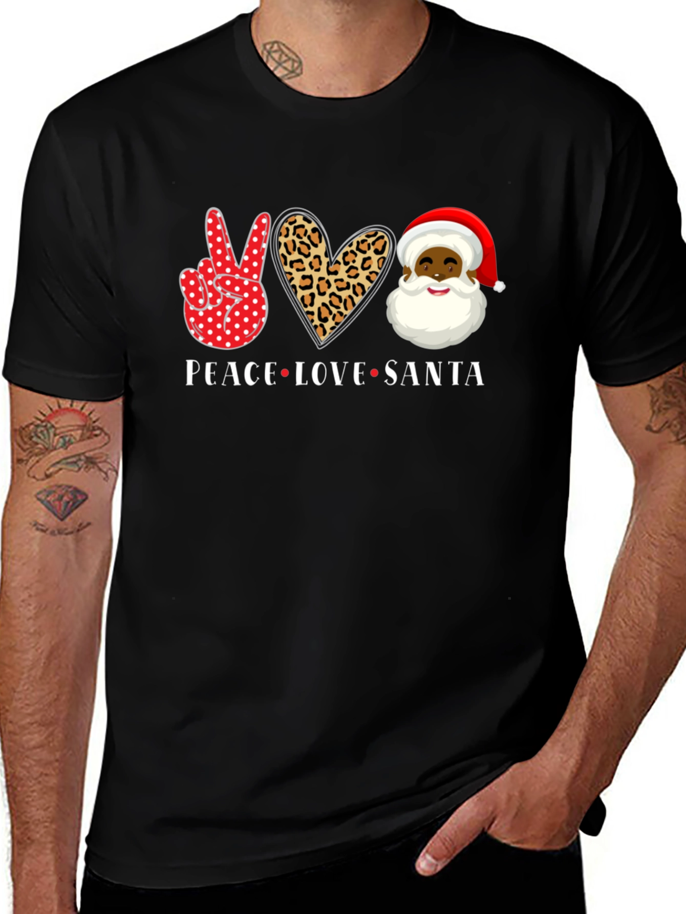Peace Love Santa Black T-Shirt