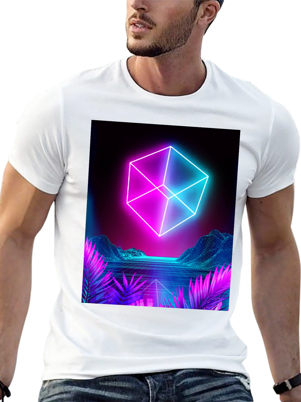 Retro Neon Cube T-Shirt - Cyberpunk Style
