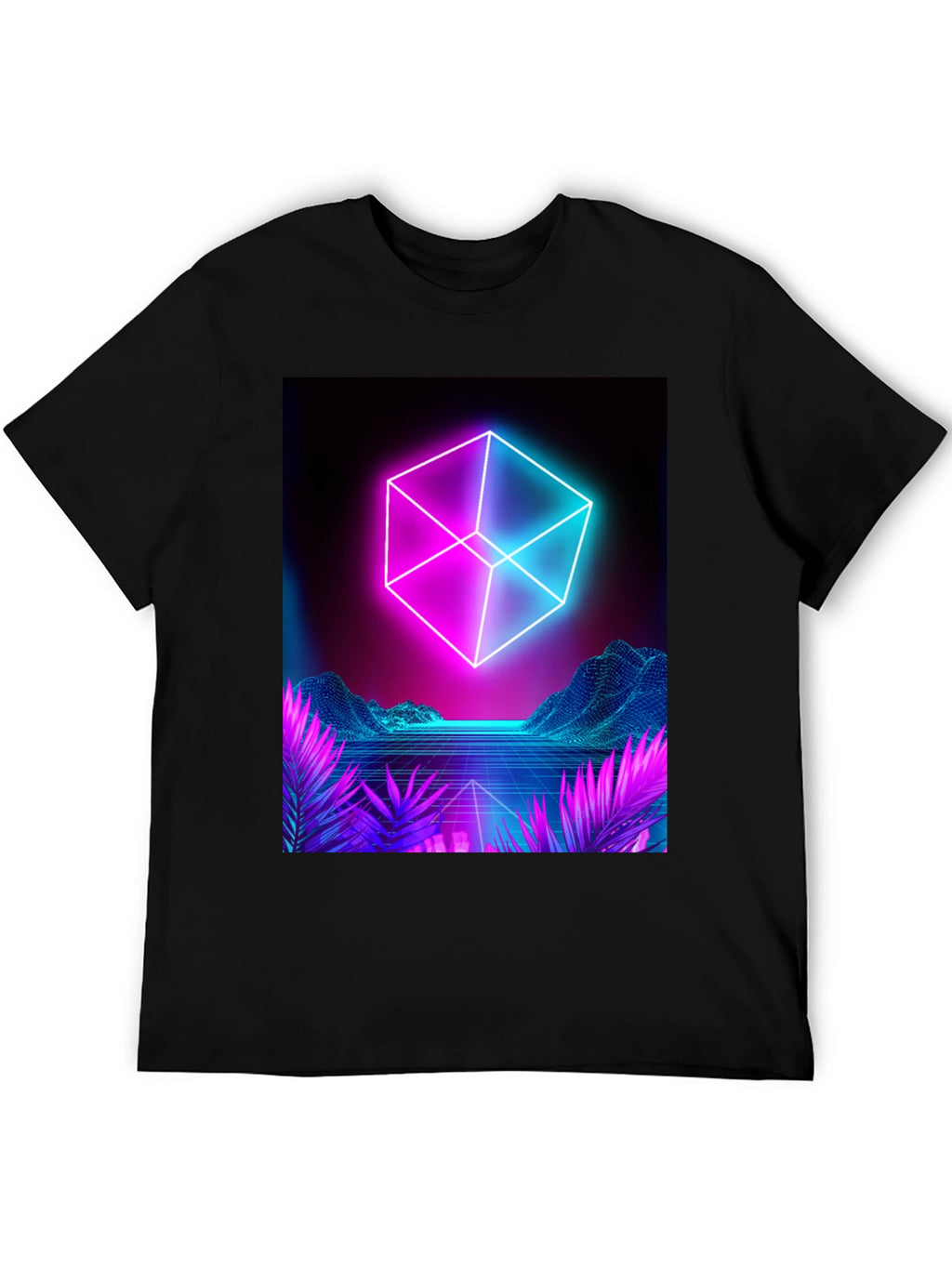 Retro Neon Cube T-Shirt - Cyberpunk Style