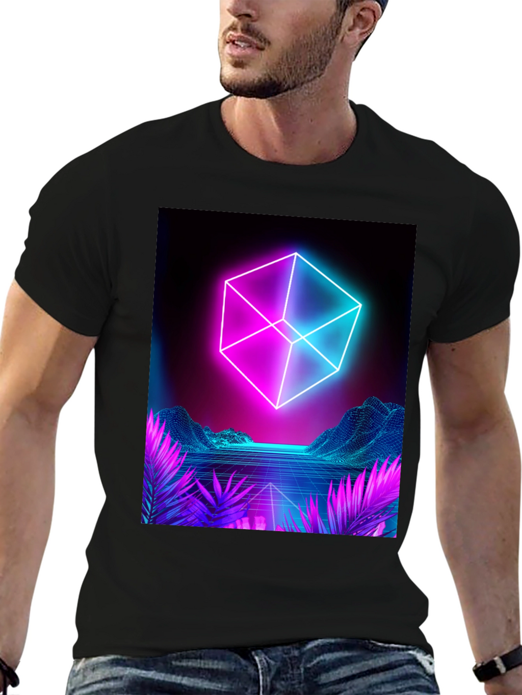Retro Neon Cube T-Shirt - Cyberpunk Style