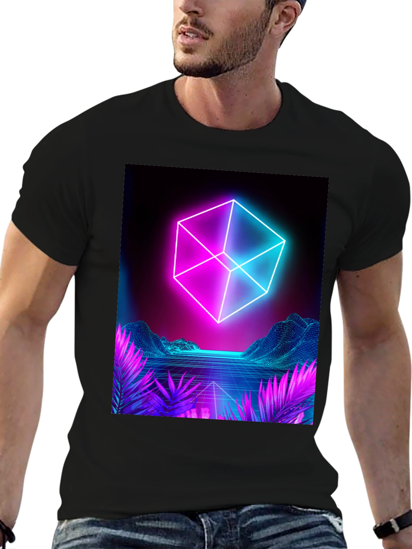 Retro Neon Cube T-Shirt - Cyberpunk Style