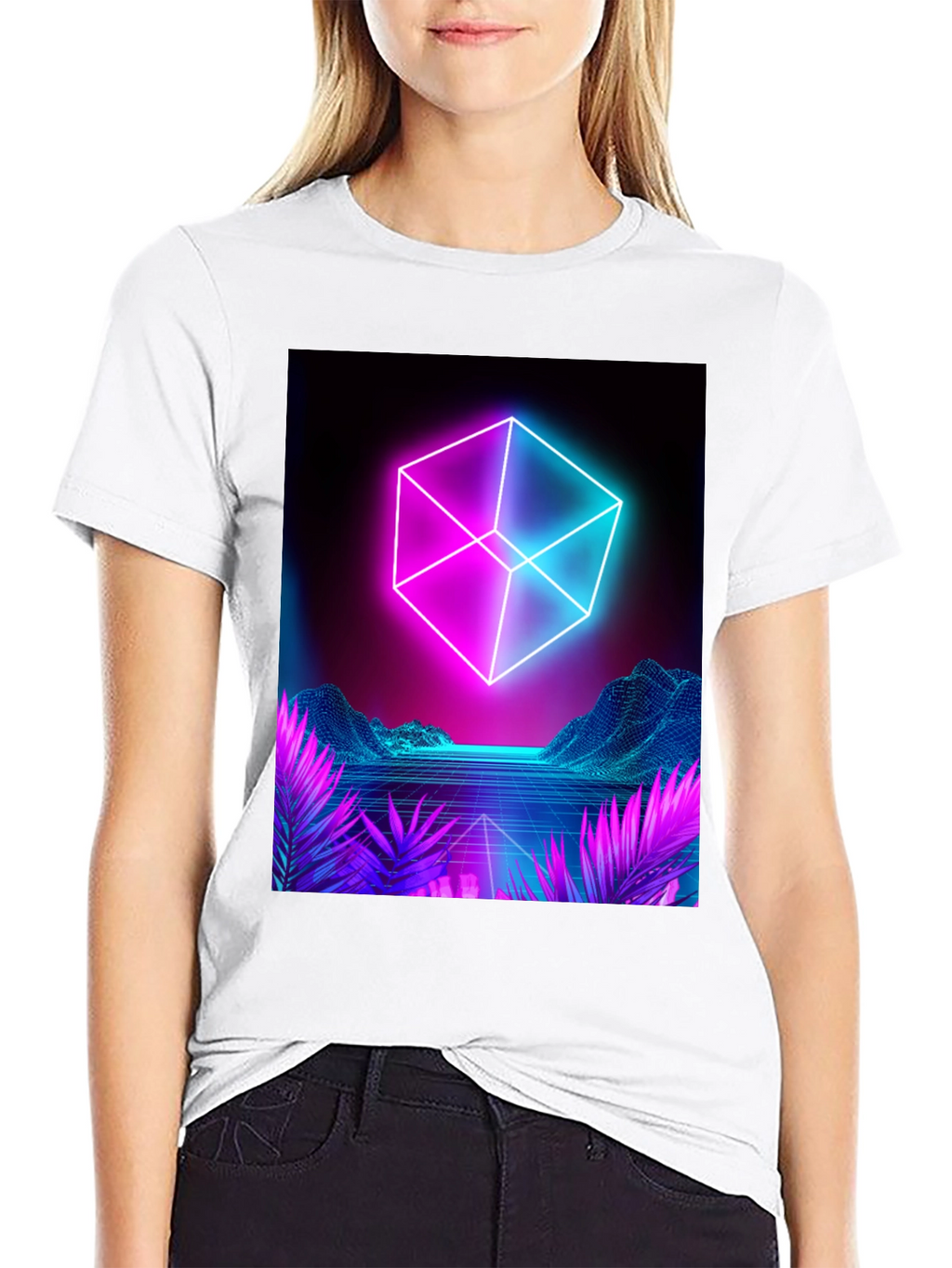 Retro Neon Cube T-Shirt - Cyberpunk Style