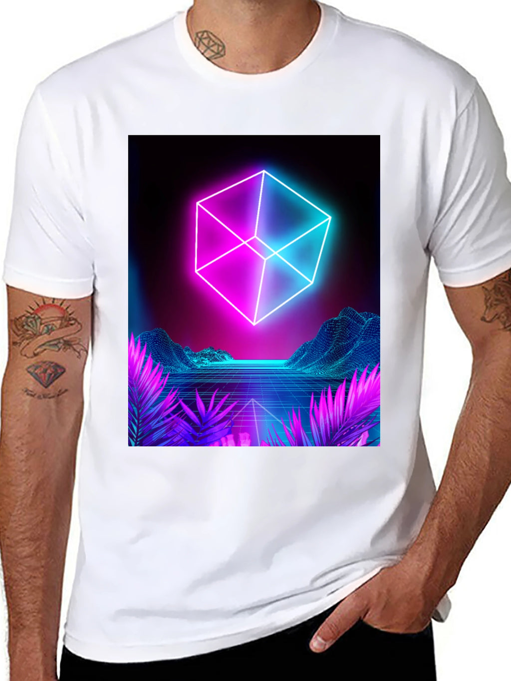 Retro Neon Cube T-Shirt - Cyberpunk Style