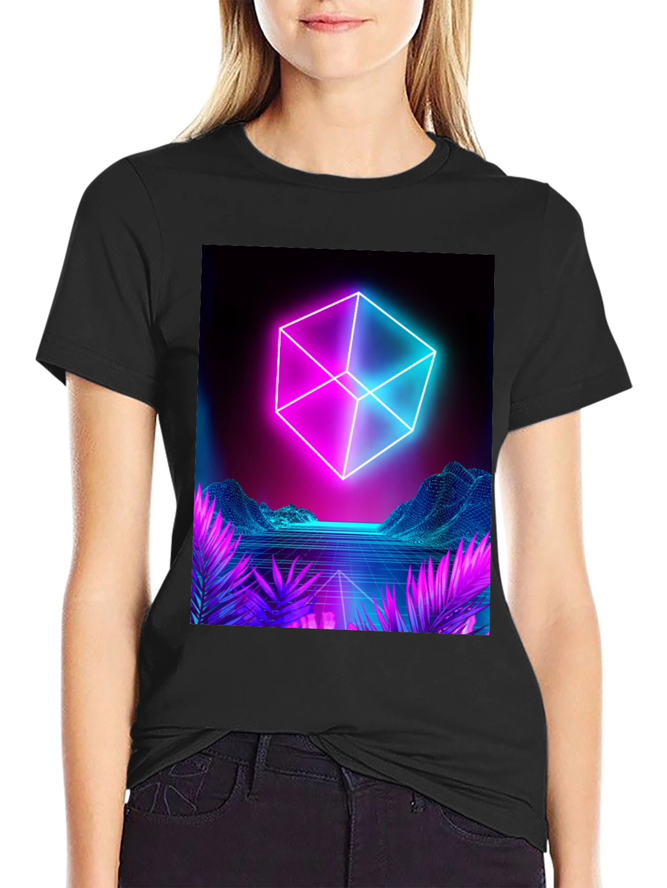 Retro Neon Cube T-Shirt - Cyberpunk Style