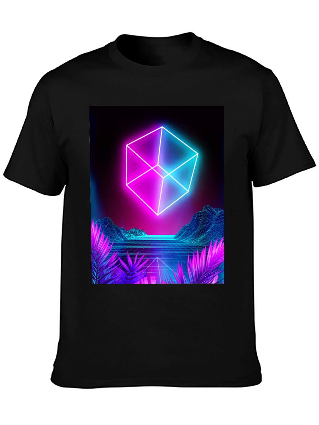 Retro Neon Cube T-Shirt - Cyberpunk Style