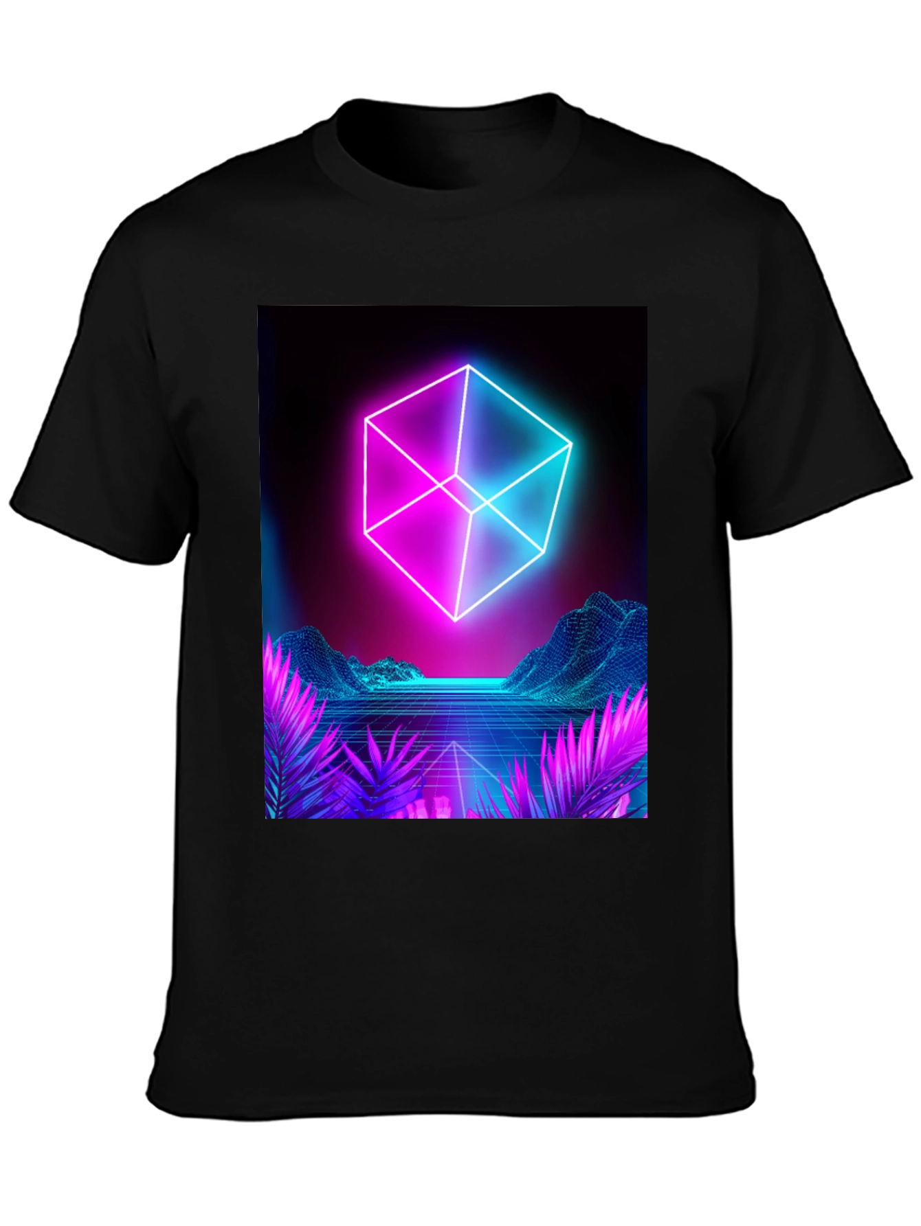 Retro Neon Cube T-Shirt - Cyberpunk Style