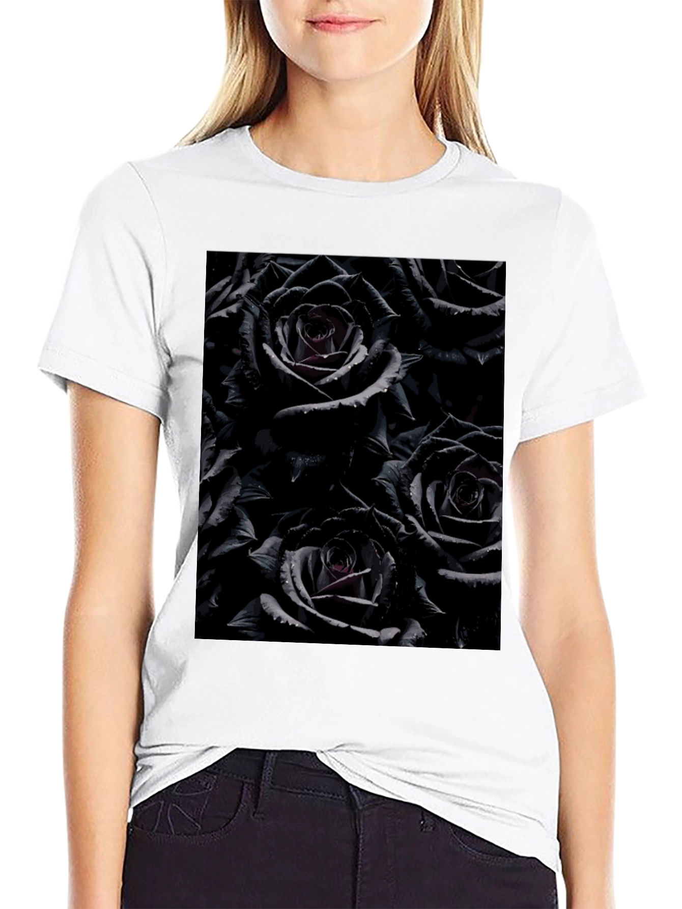 Black Roses Graphic Tee - Gothic Floral Design