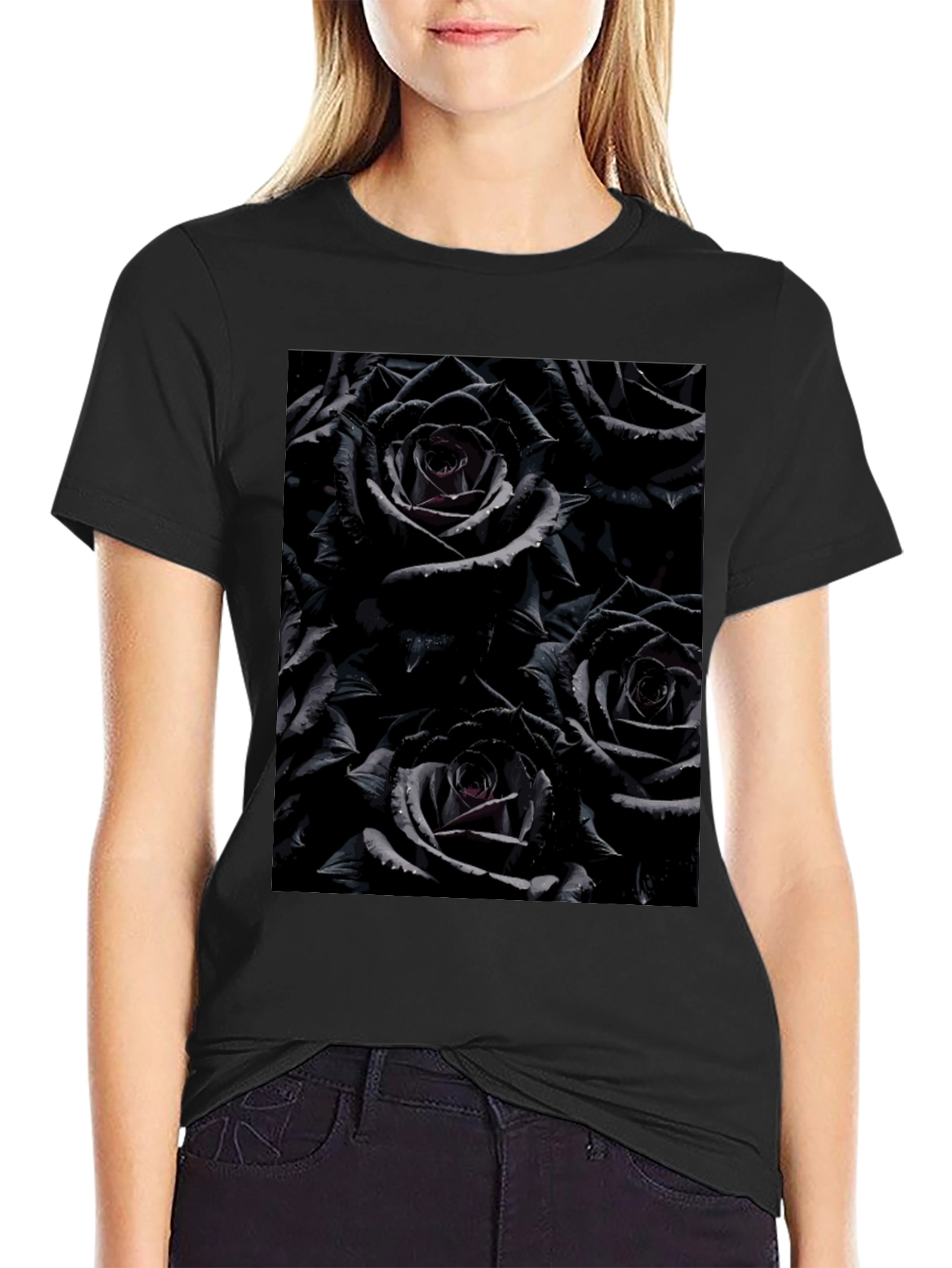 Black Roses Graphic Tee - Gothic Floral Design