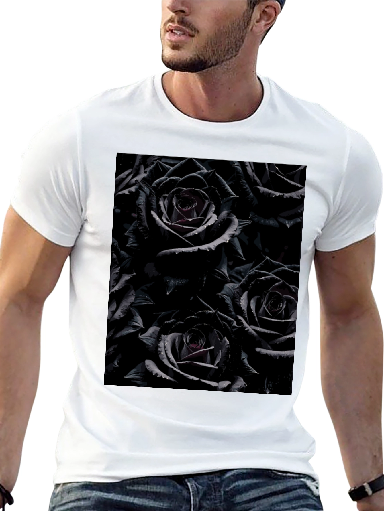 Black Roses Graphic Tee - Gothic Floral Design