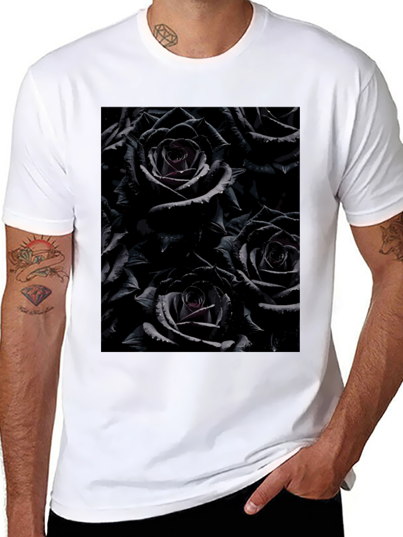 Black Roses Graphic Tee - Gothic Floral Design