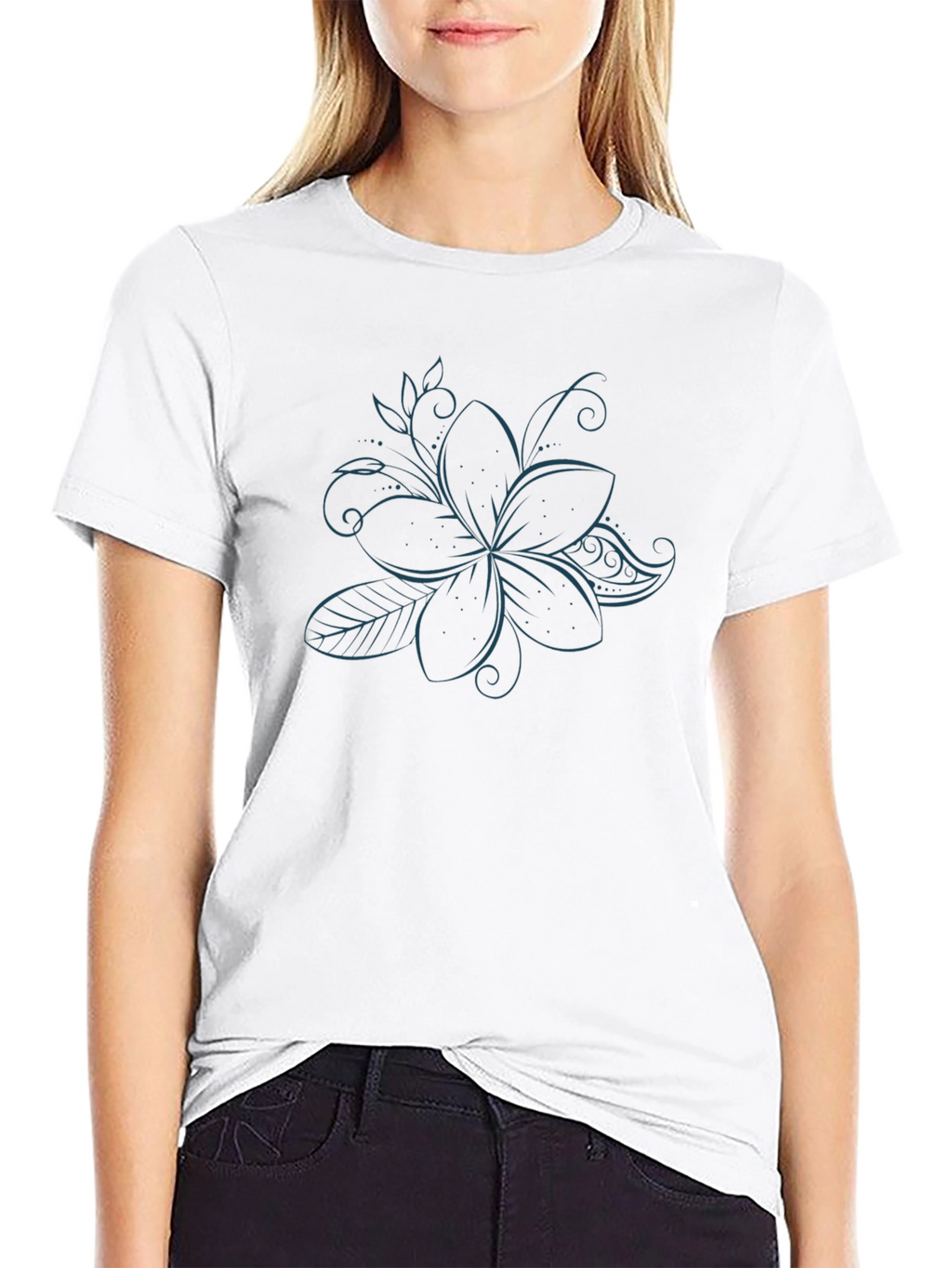 Elegant Black T-Shirt with Floral Design